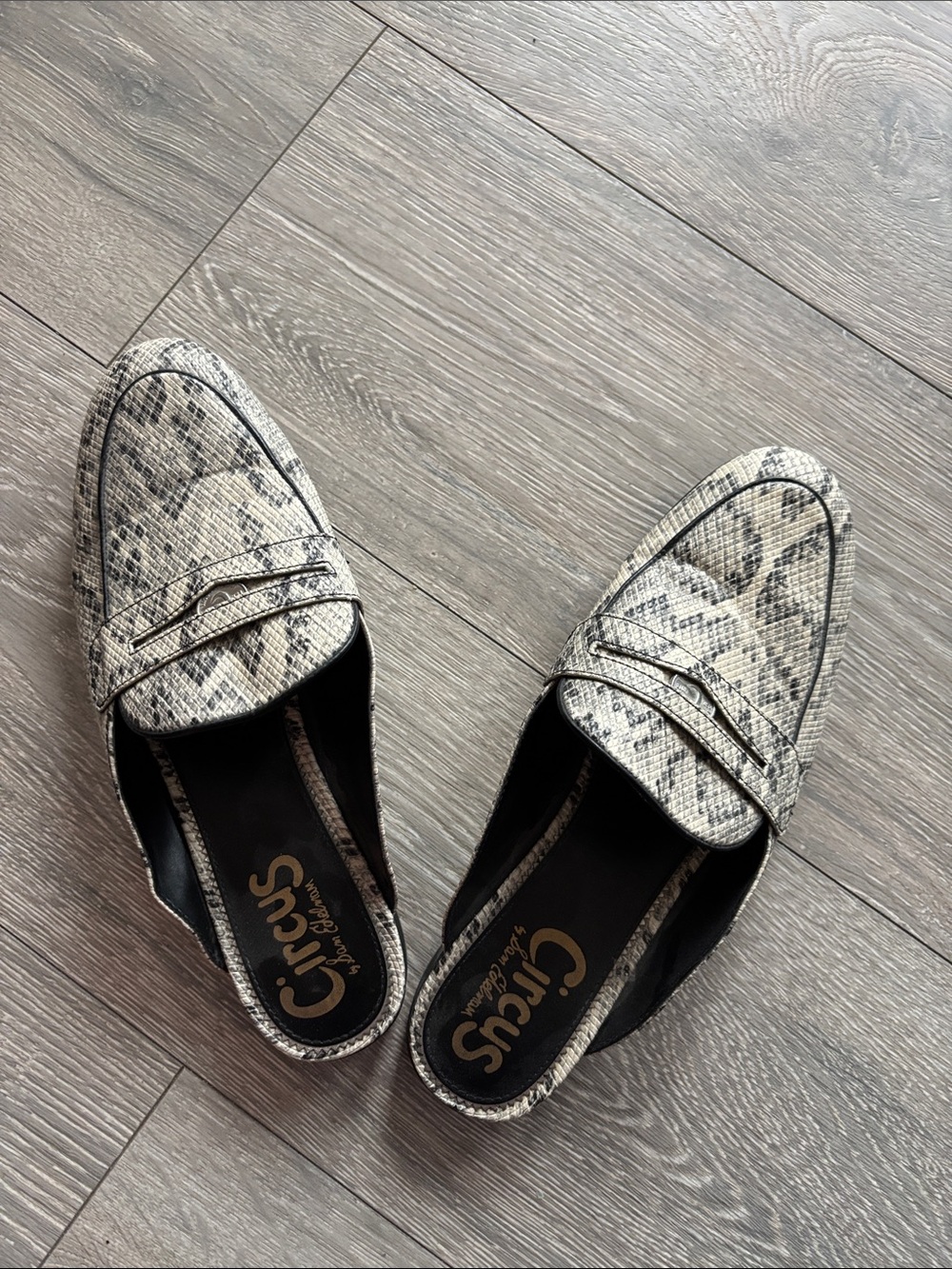 Circus by Sam Edelman Snake-Print Mule Loafers in Neutral Snake